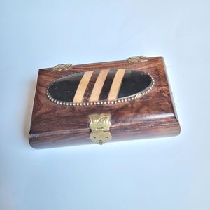 Vintage Men's Wood Inlaid Jewelry & Accessory Box,  Velvet Lined